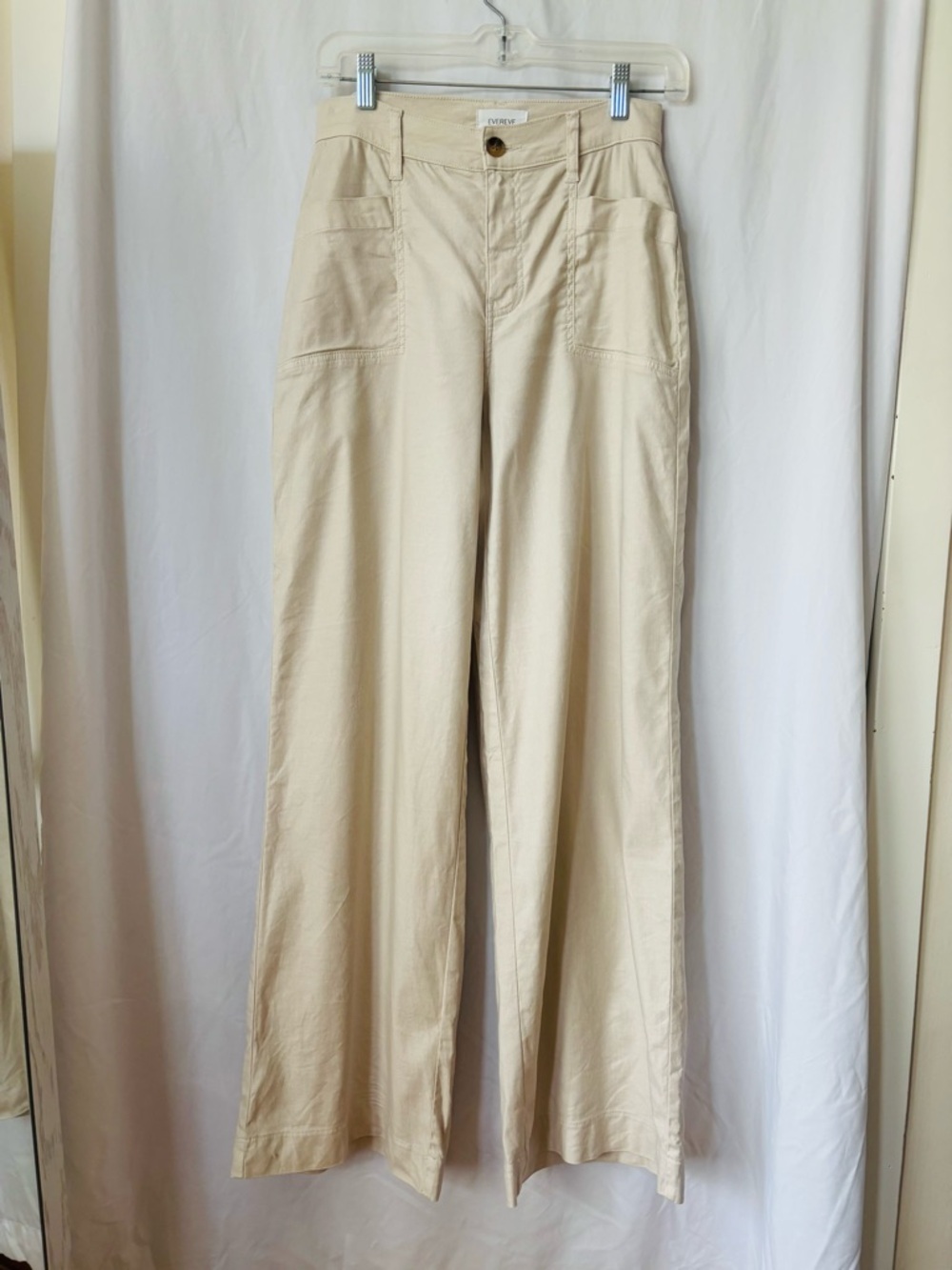 Linen Wide-Leg Pants Patch Pockets Khaki Evereve